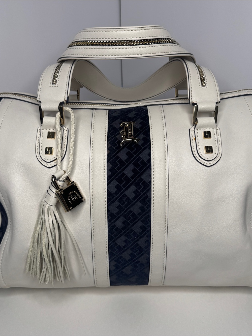 L.A.M.B. By Gwen Stefani White/Blue Leather Satchel Vintage Bag Y2K